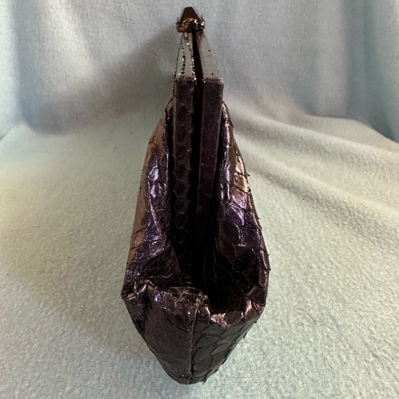 Kotur Snakeskin East West Clutch in Ink Blue/Purple Color and Crystal Closure - Picture 7 of 11